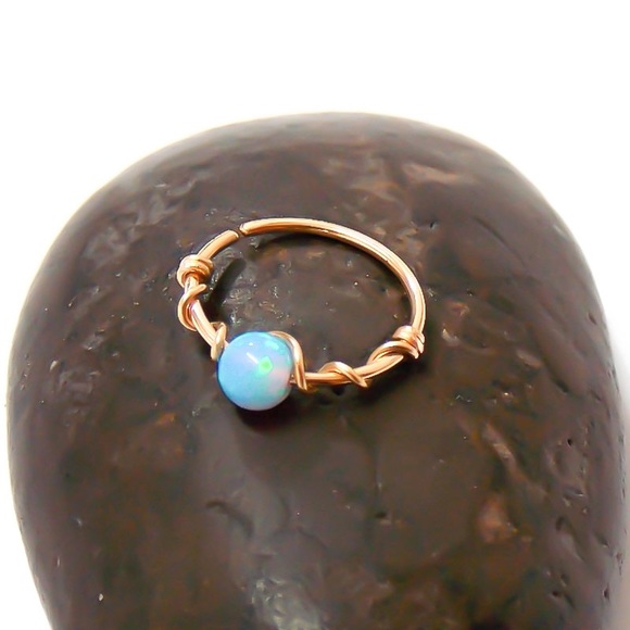 Blue Fire Opal Cartilage Hoop Earring Nose Ring - Picture 5 of 10